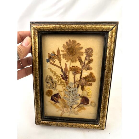Vintage Signed Dried Pressed Flower Artwork in Glass Frame Botanical Decor 80's - Picture 11 of 12
